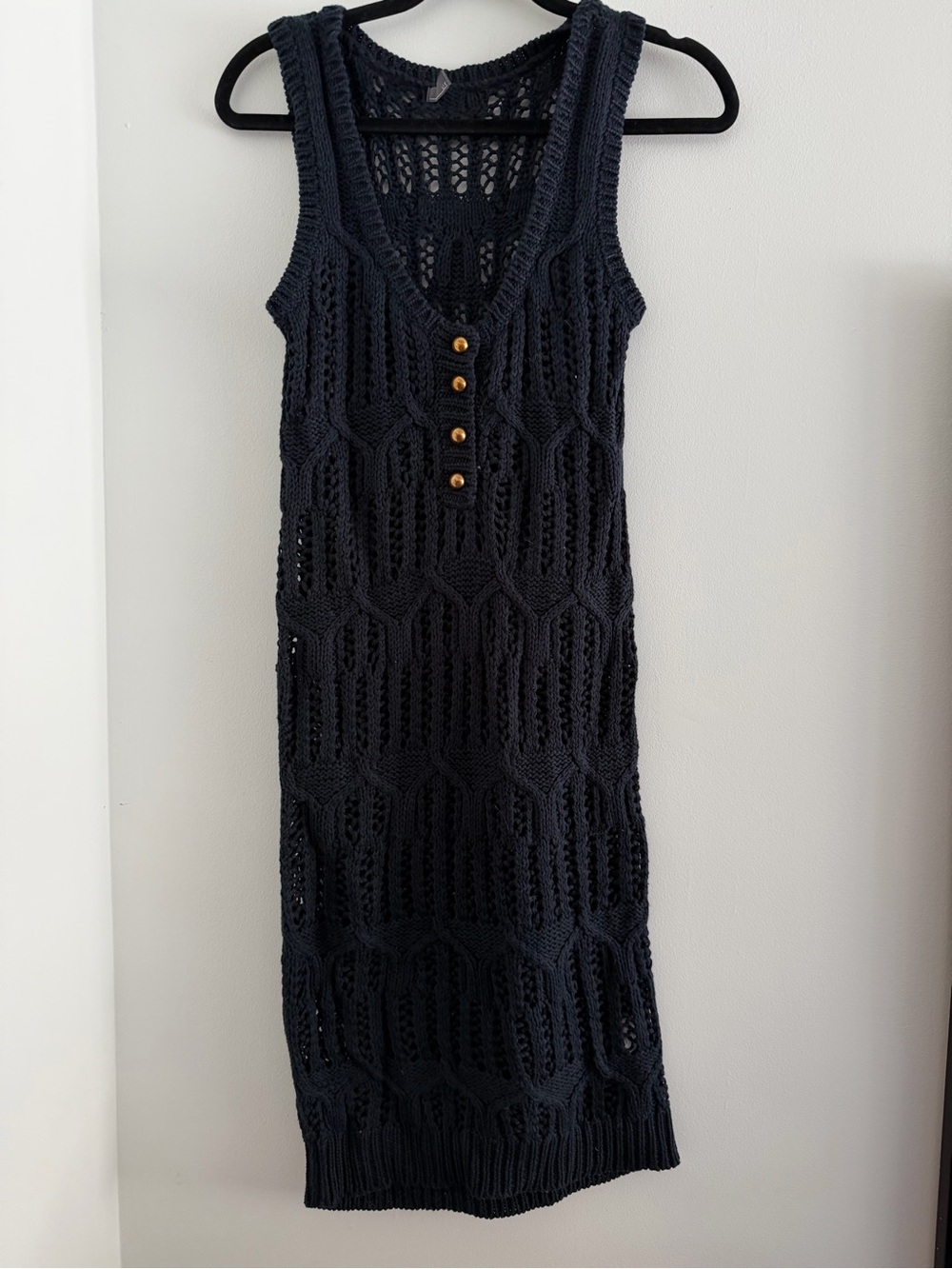 Sleeveless Knit Crochet Midi Dress - navy